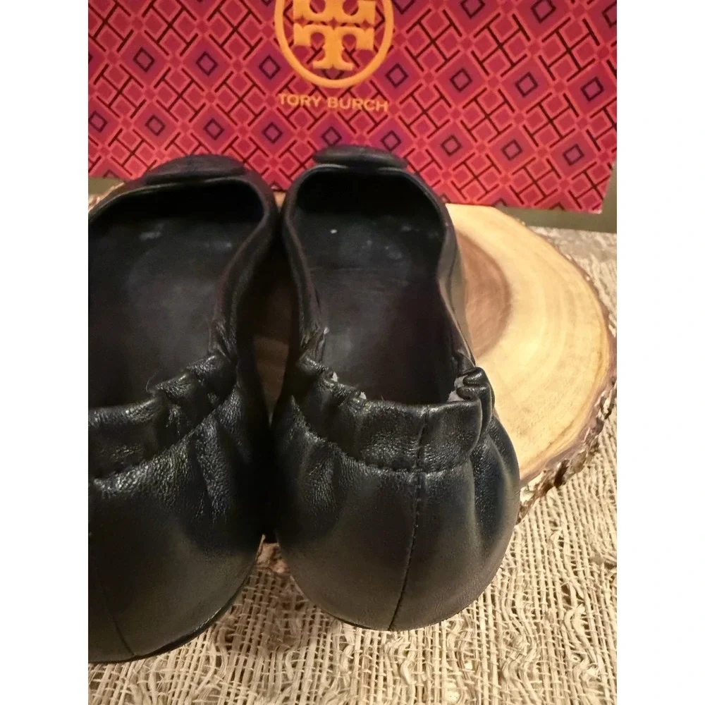 Tory Burch Minnie Travel Matte Black Leather Round Toe Ballet Flats Size 6.5